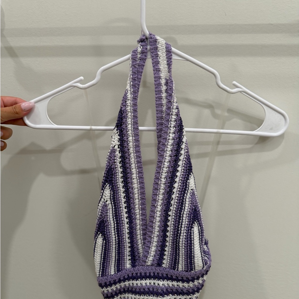 Crochet Halter Top Purple and White